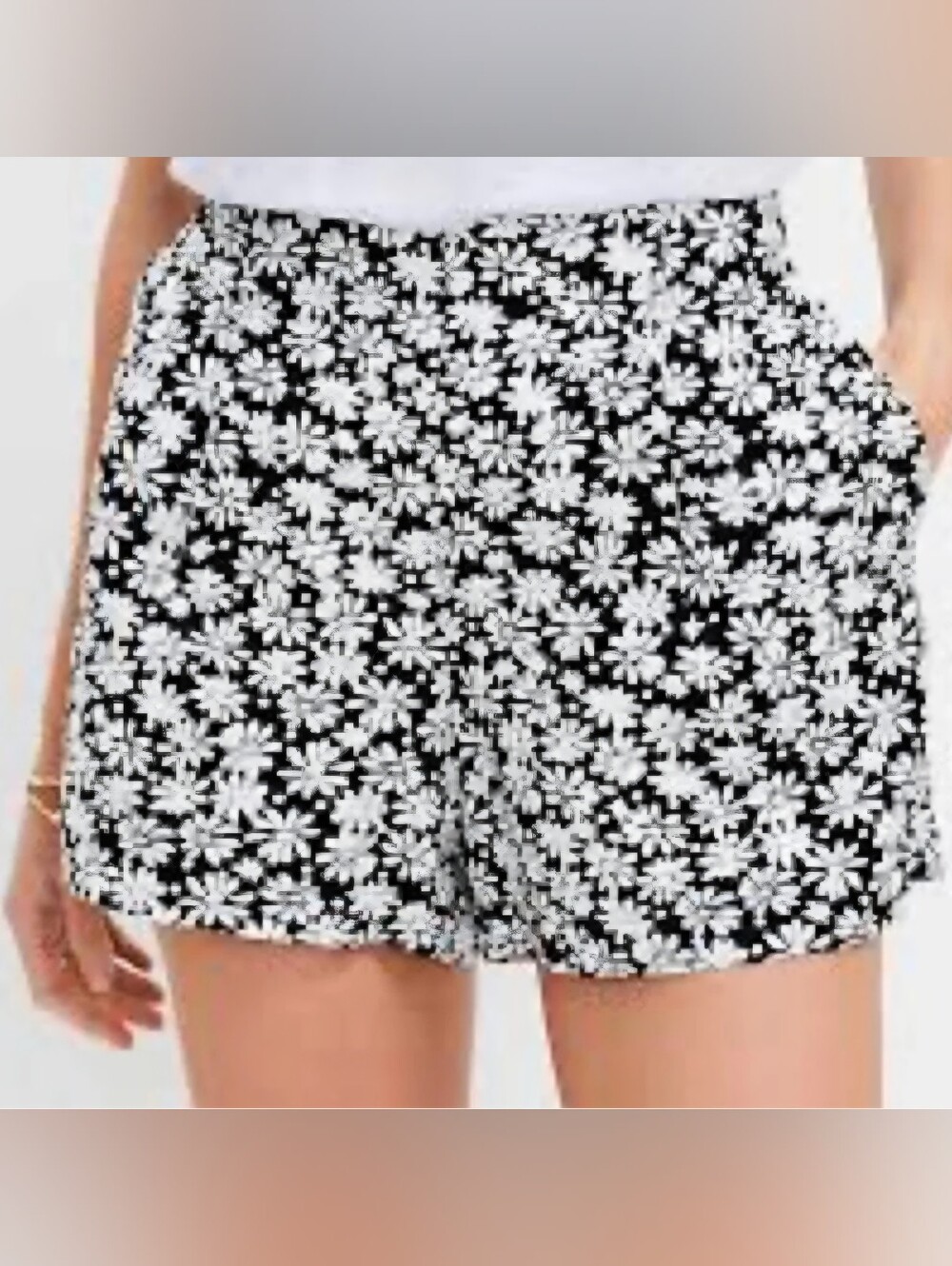 LOFT Black White Daisy Floral Linen Blend Pull-On Shorts Women's XS NWT